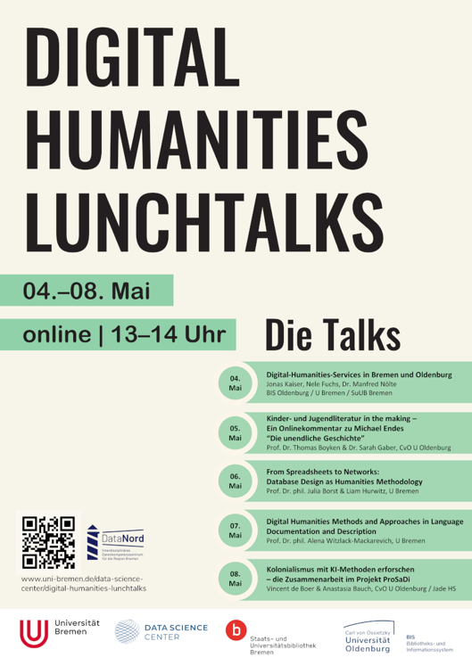 Poster anlässlich der Vortragsreihe Digital Humanities Lunchtalk OL x HB